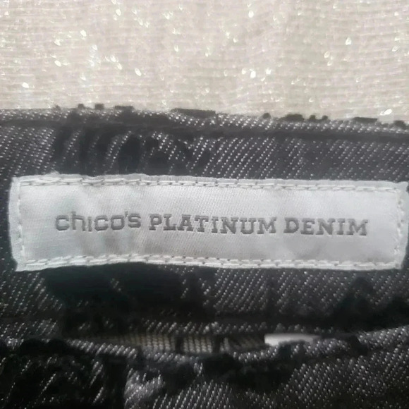 Chico's Black Jeans w/Velvet Rose Pattern - Picture 4 of 7